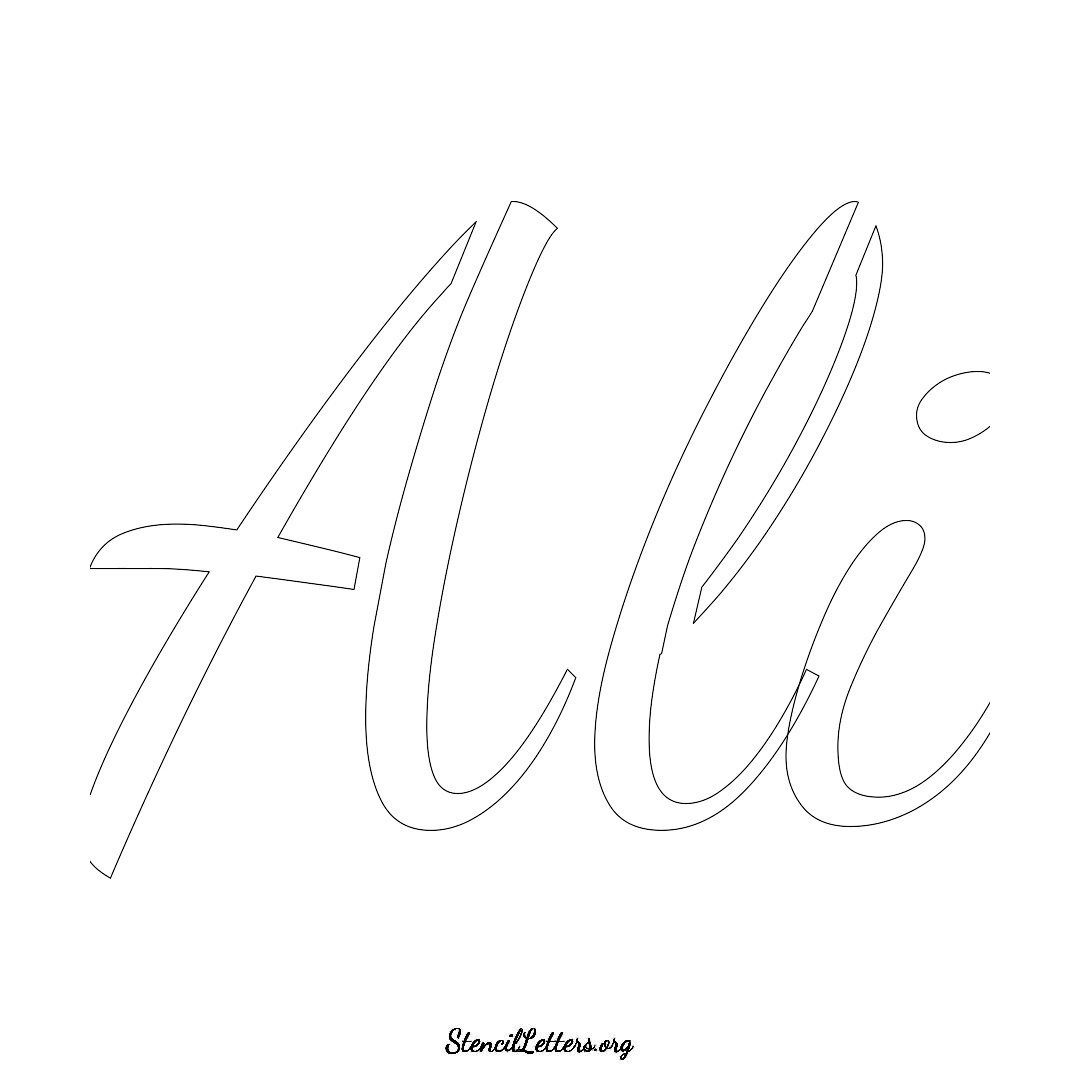 Ali name stencil in Cursive Script Lettering