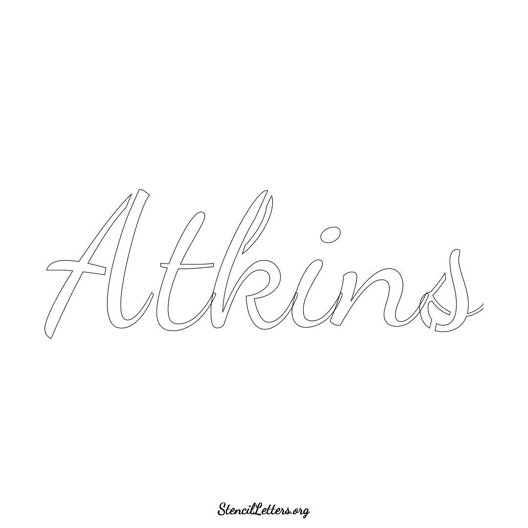 Atkins name stencil in Cursive Script Lettering