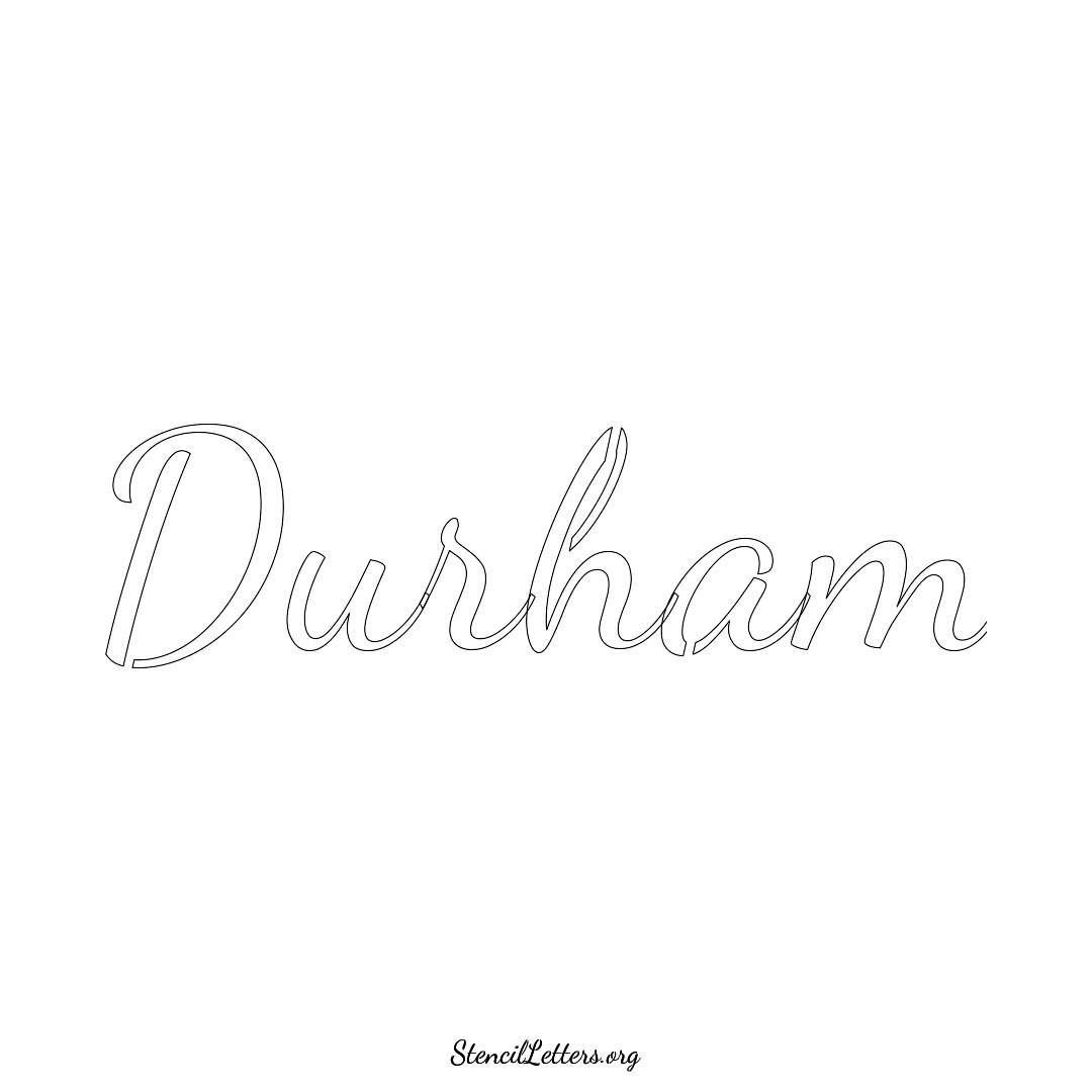 Durham name stencil in Cursive Script Lettering