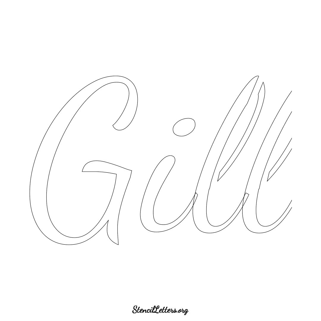 Gill name stencil in Cursive Script Lettering