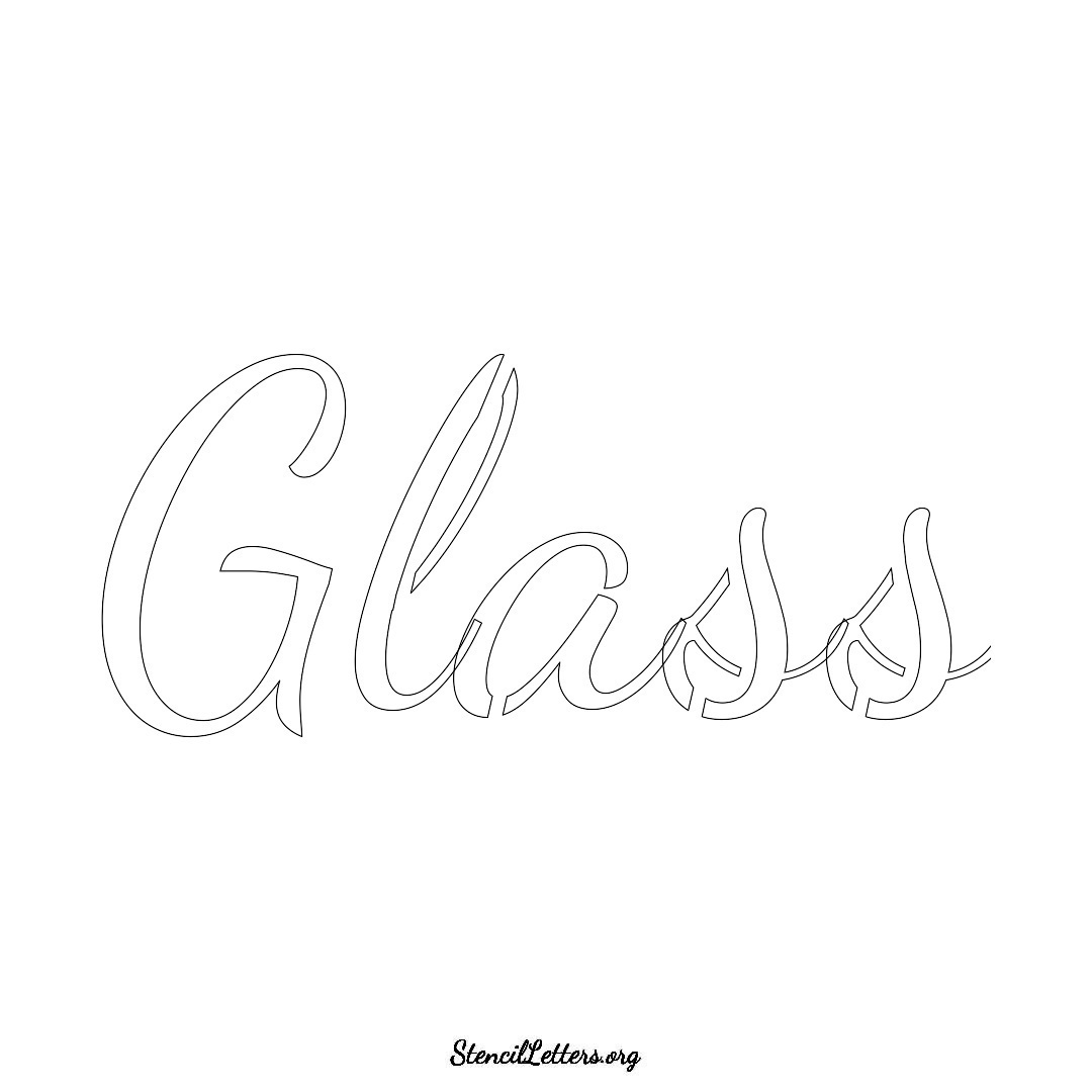 Glass name stencil in Cursive Script Lettering