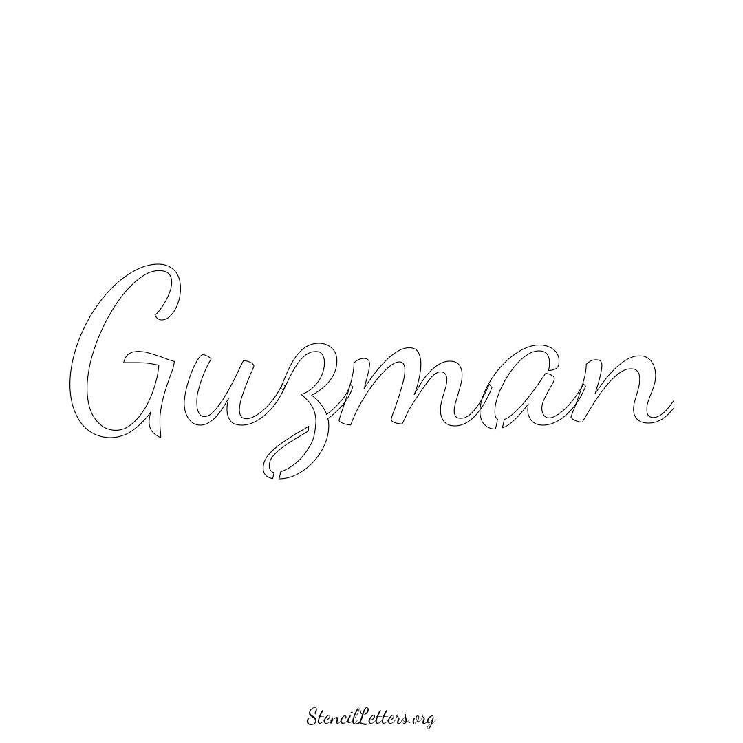 Guzman name stencil in Cursive Script Lettering