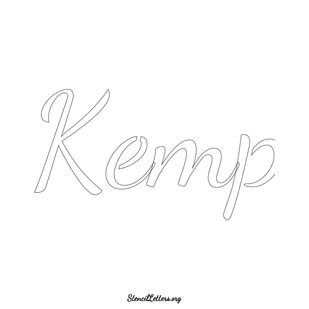 Kemp name stencil in Cursive Script Lettering