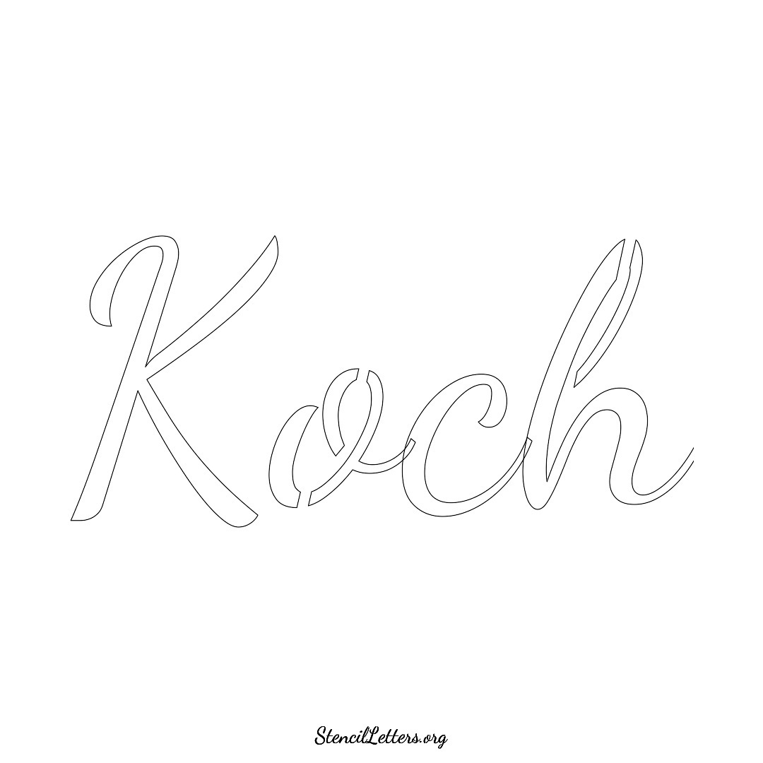 Koch name stencil in Cursive Script Lettering