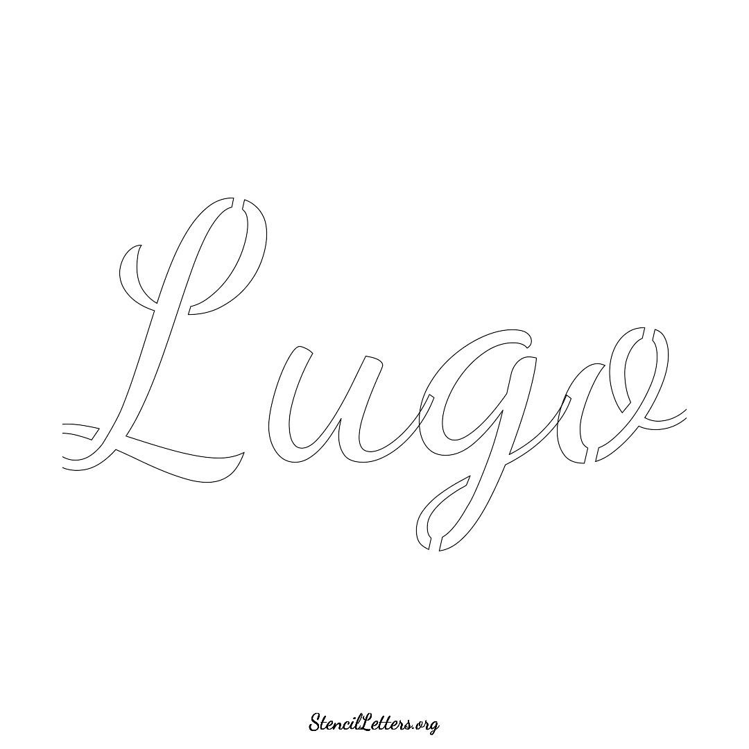 Lugo name stencil in Cursive Script Lettering