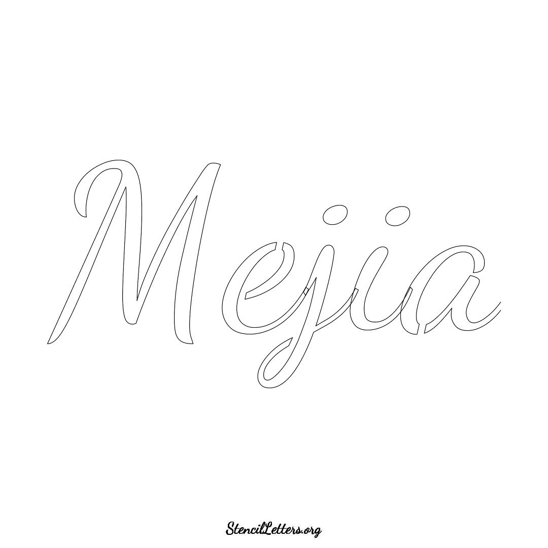 Mejia name stencil in Cursive Script Lettering
