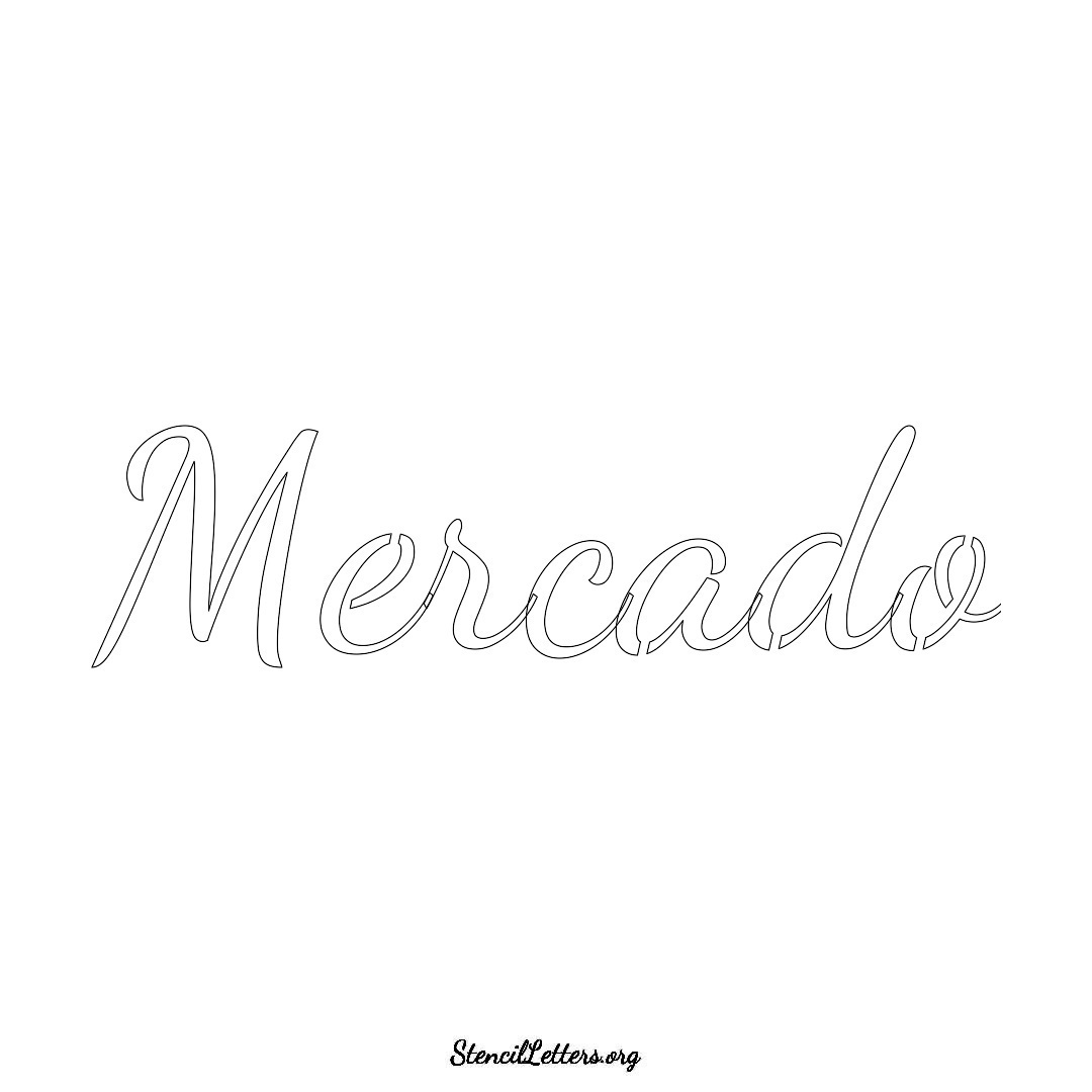 Mercado name stencil in Cursive Script Lettering