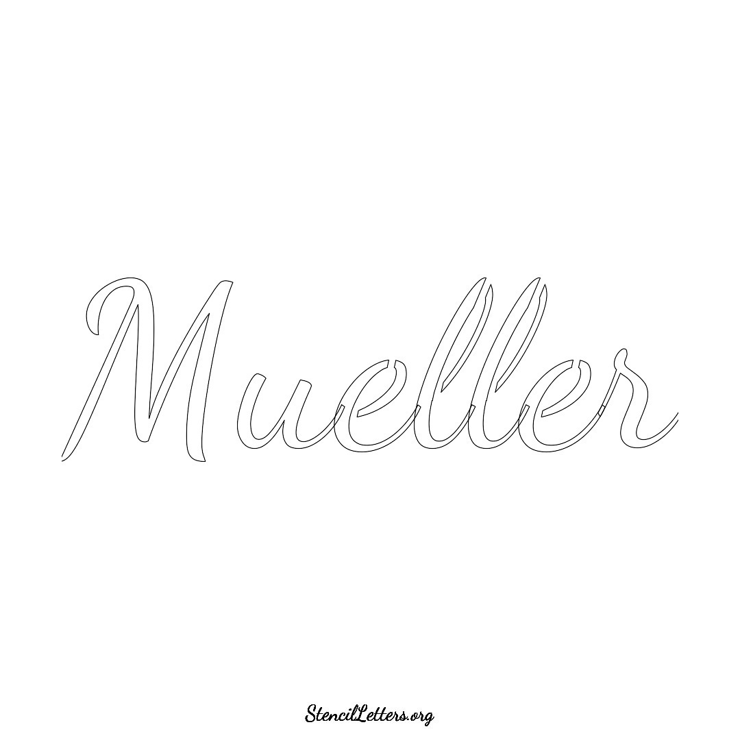 Mueller name stencil in Cursive Script Lettering