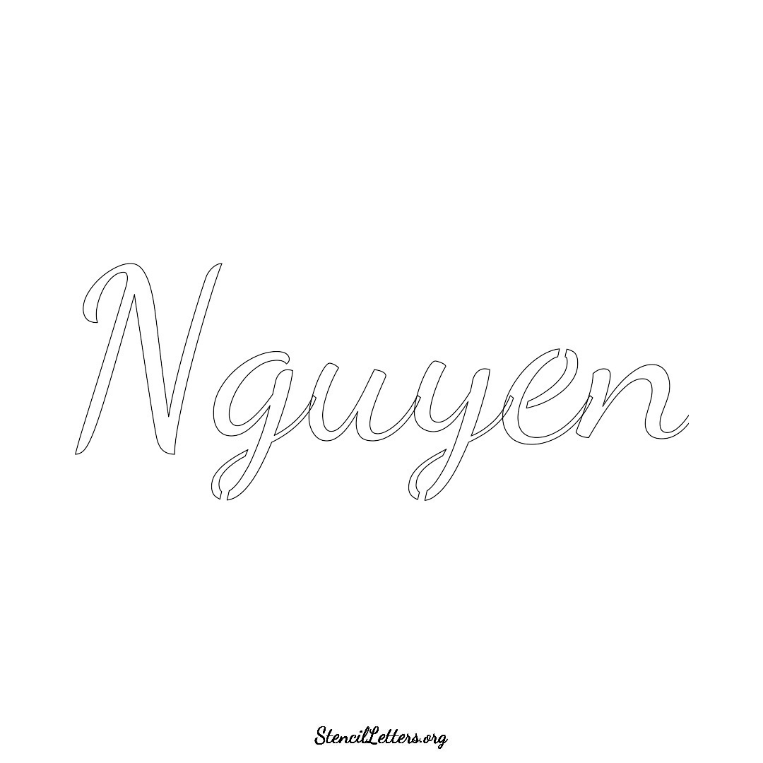 Nguyen name stencil in Cursive Script Lettering