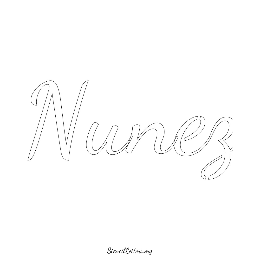 Nunez name stencil in Cursive Script Lettering