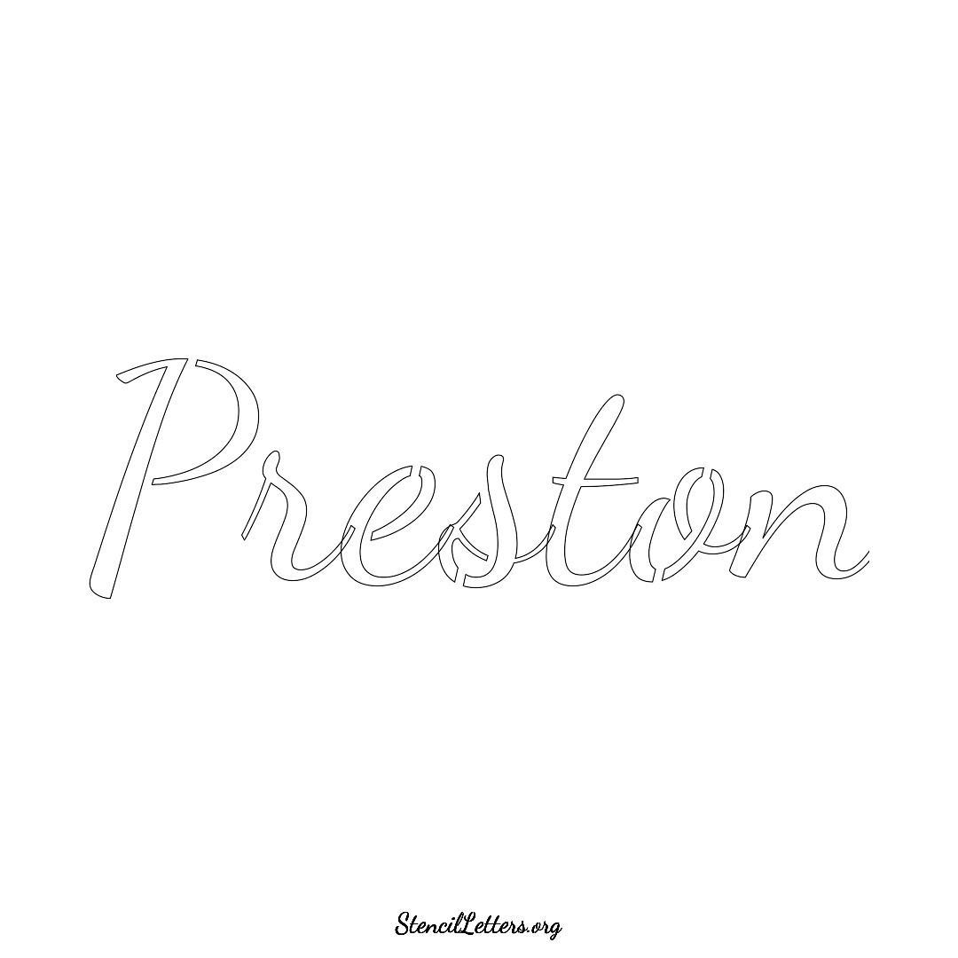 Preston name stencil in Cursive Script Lettering