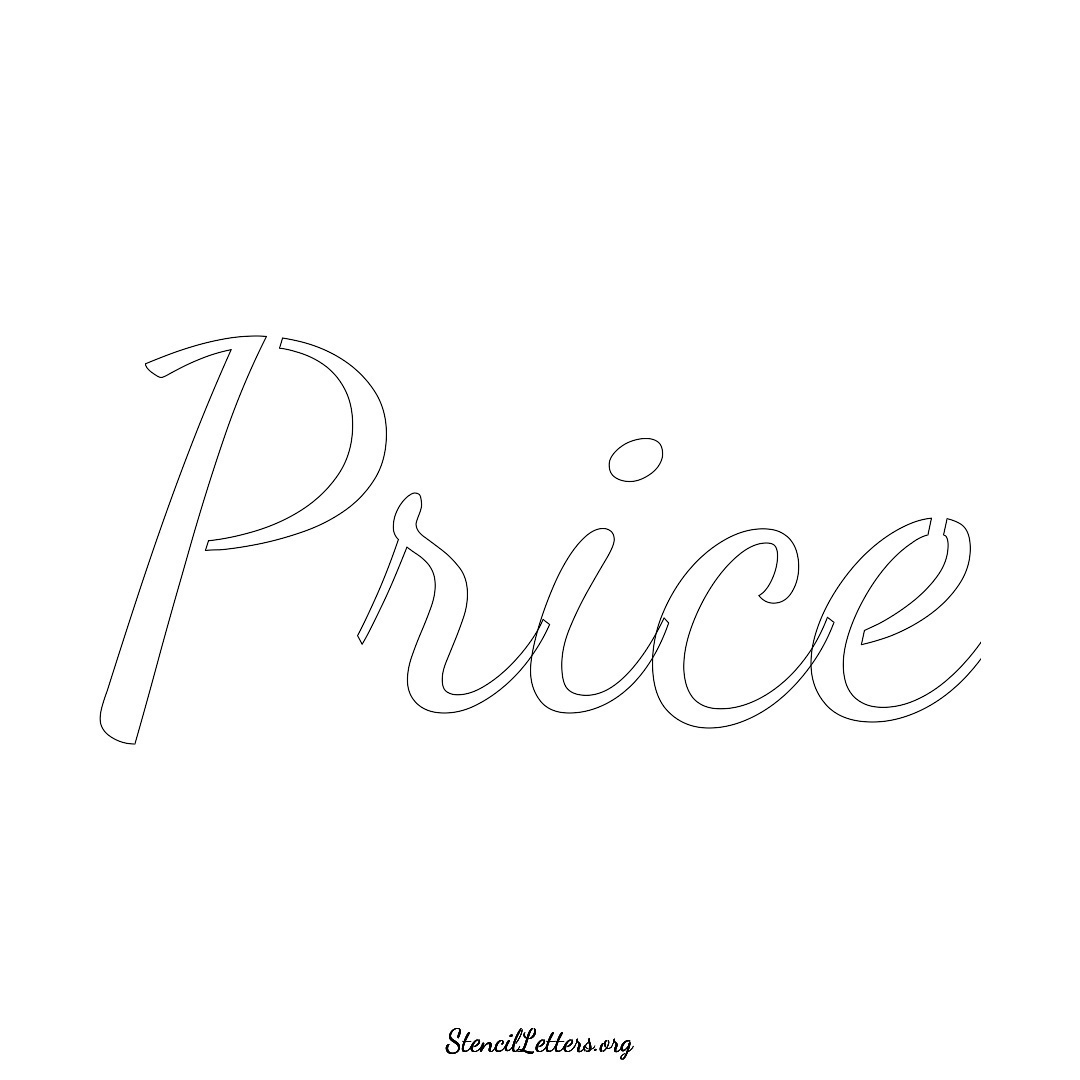 Price name stencil in Cursive Script Lettering