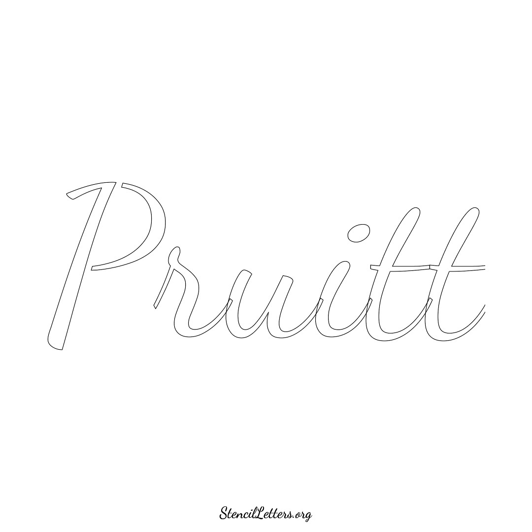 Pruitt name stencil in Cursive Script Lettering