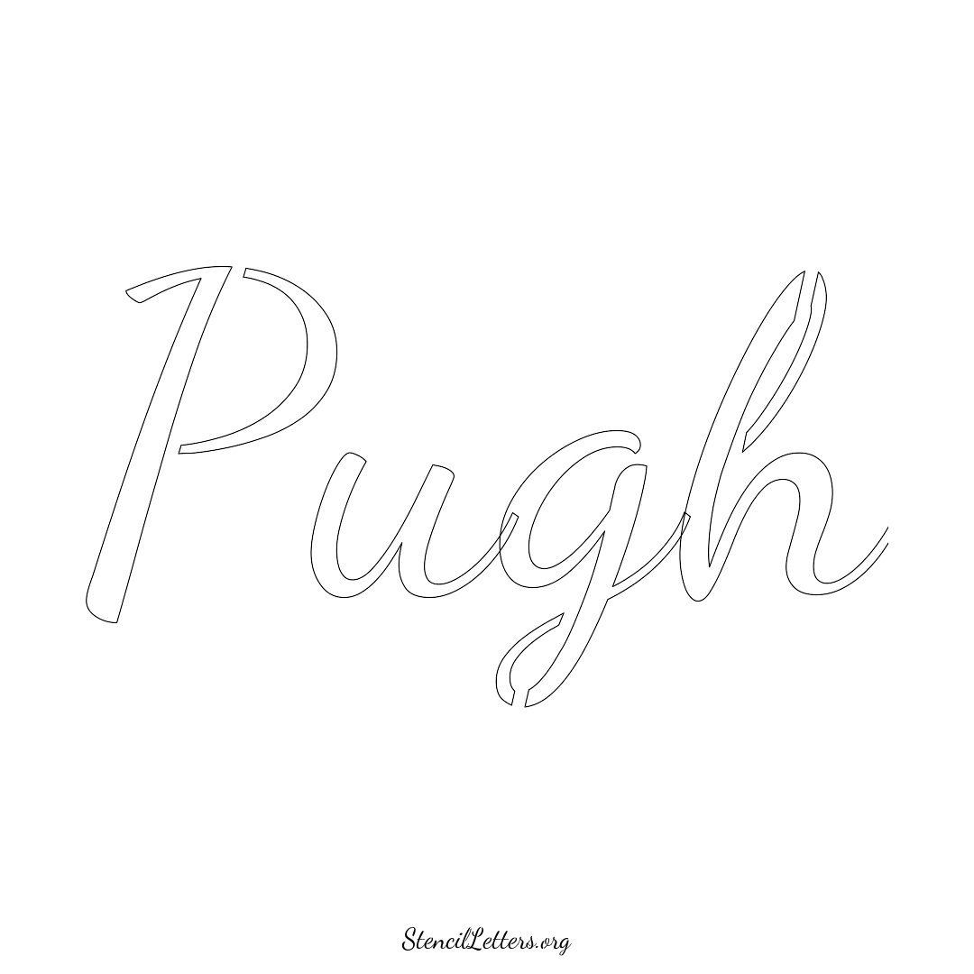 Pugh name stencil in Cursive Script Lettering