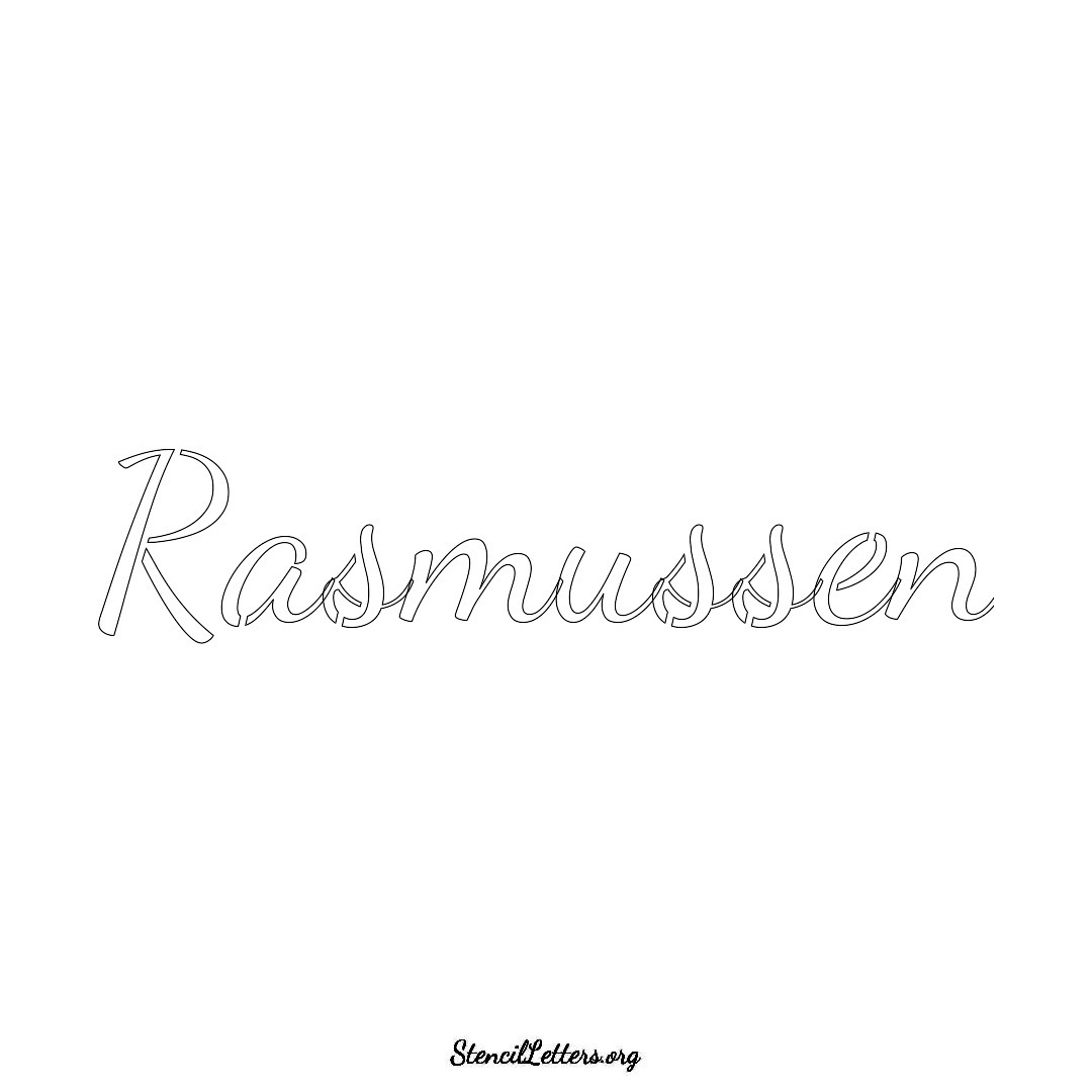 Rasmussen name stencil in Cursive Script Lettering