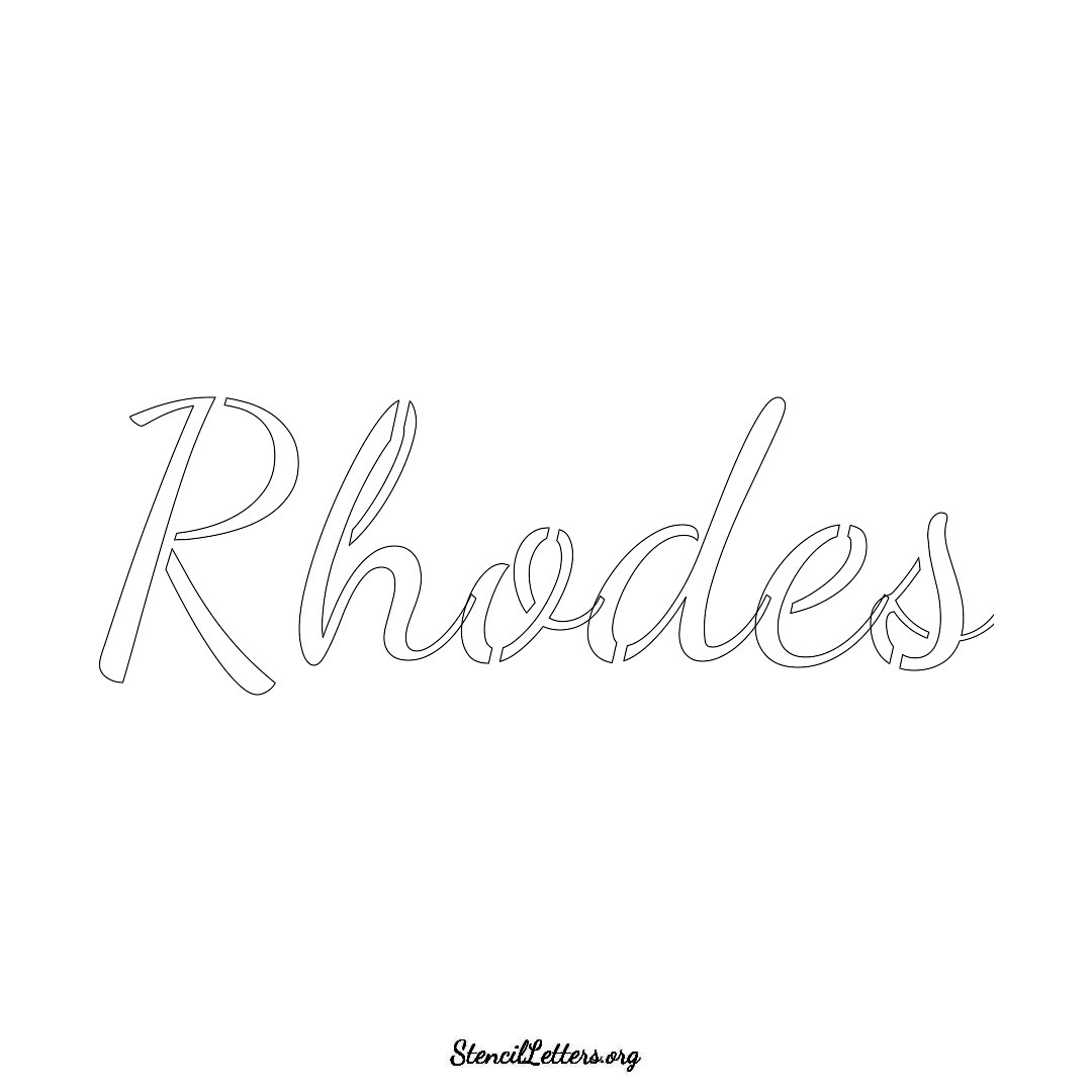 Rhodes name stencil in Cursive Script Lettering