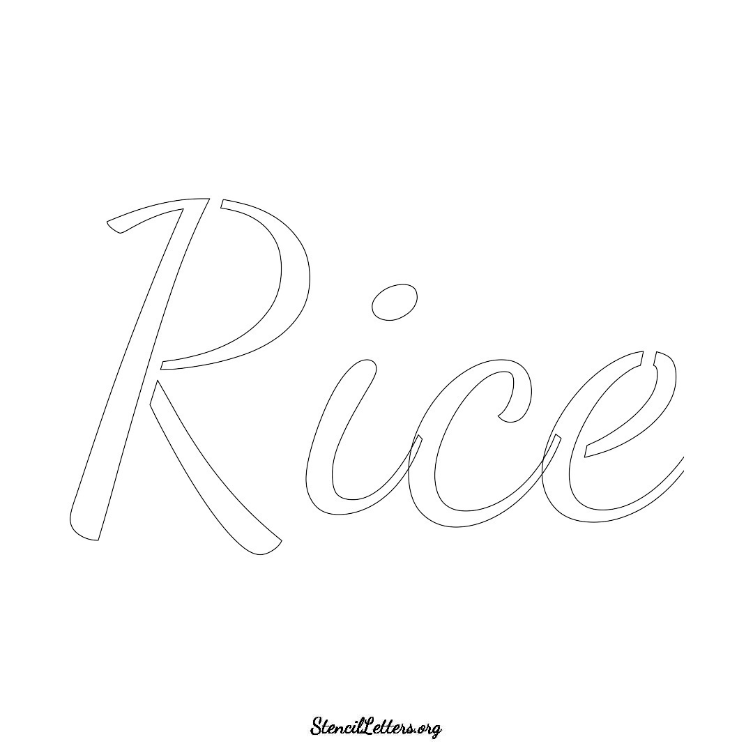 Rice name stencil in Cursive Script Lettering