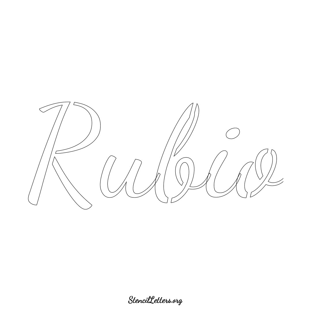 Rubio name stencil in Cursive Script Lettering