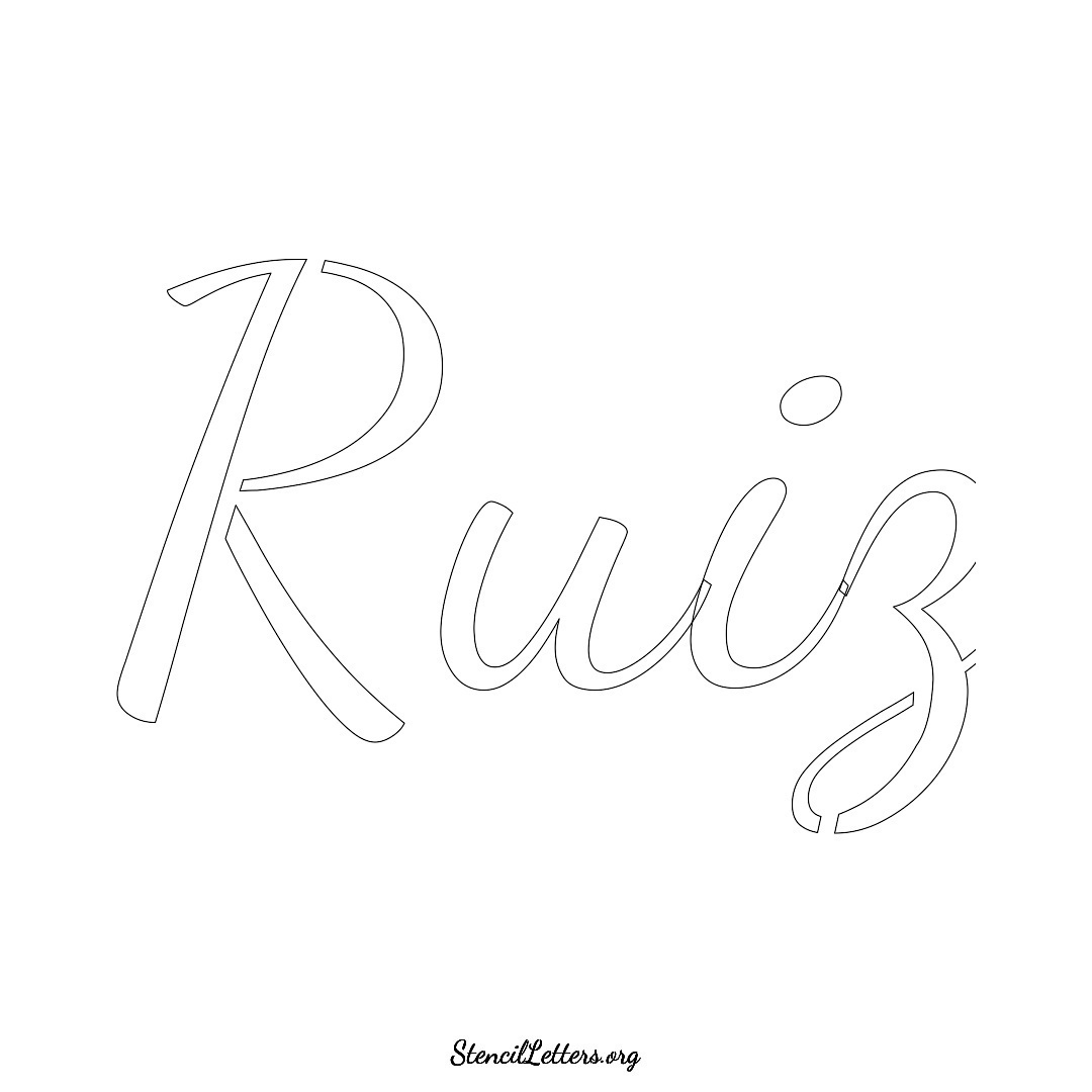 Ruiz name stencil in Cursive Script Lettering