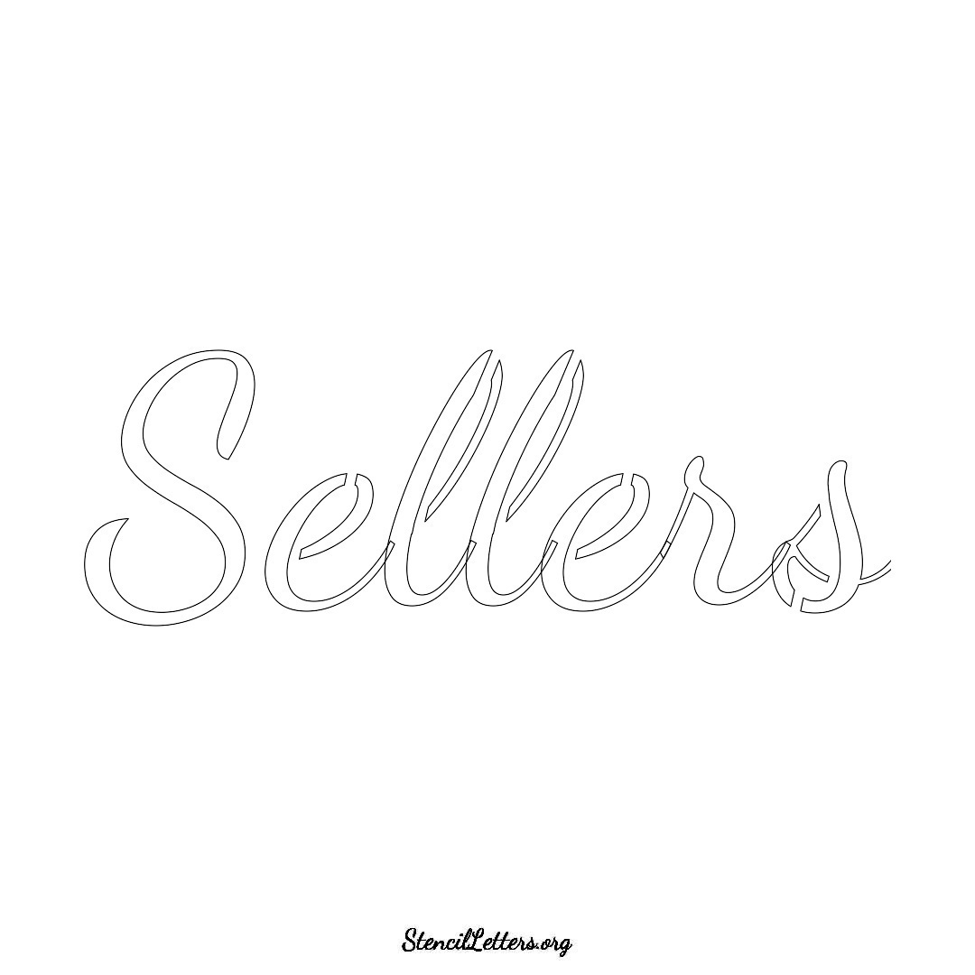 Sellers name stencil in Cursive Script Lettering