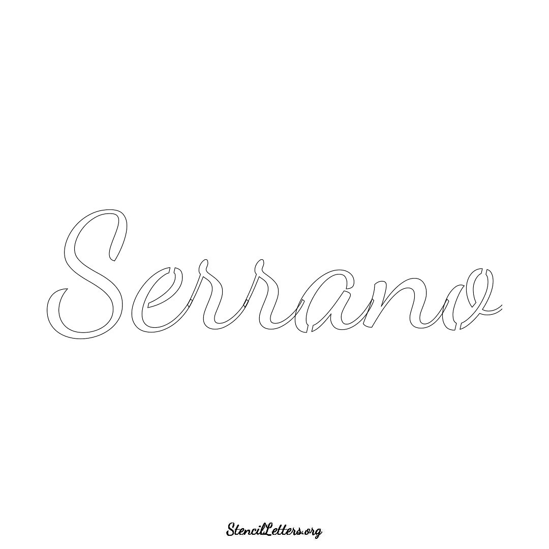 Serrano name stencil in Cursive Script Lettering