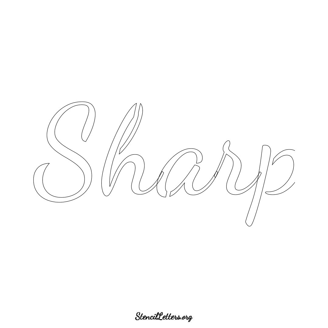Sharp name stencil in Cursive Script Lettering