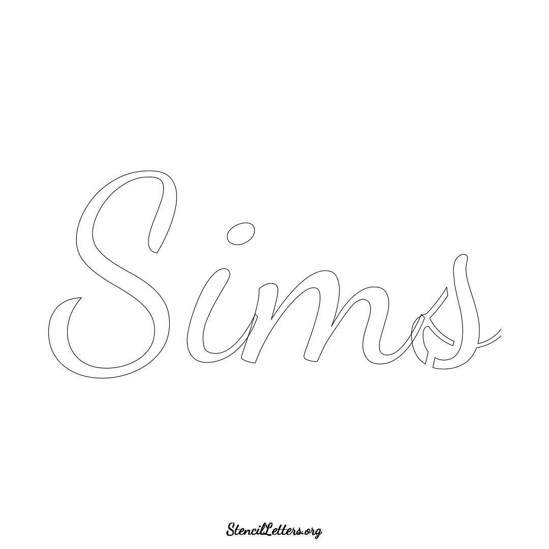 Sims name stencil in Cursive Script Lettering