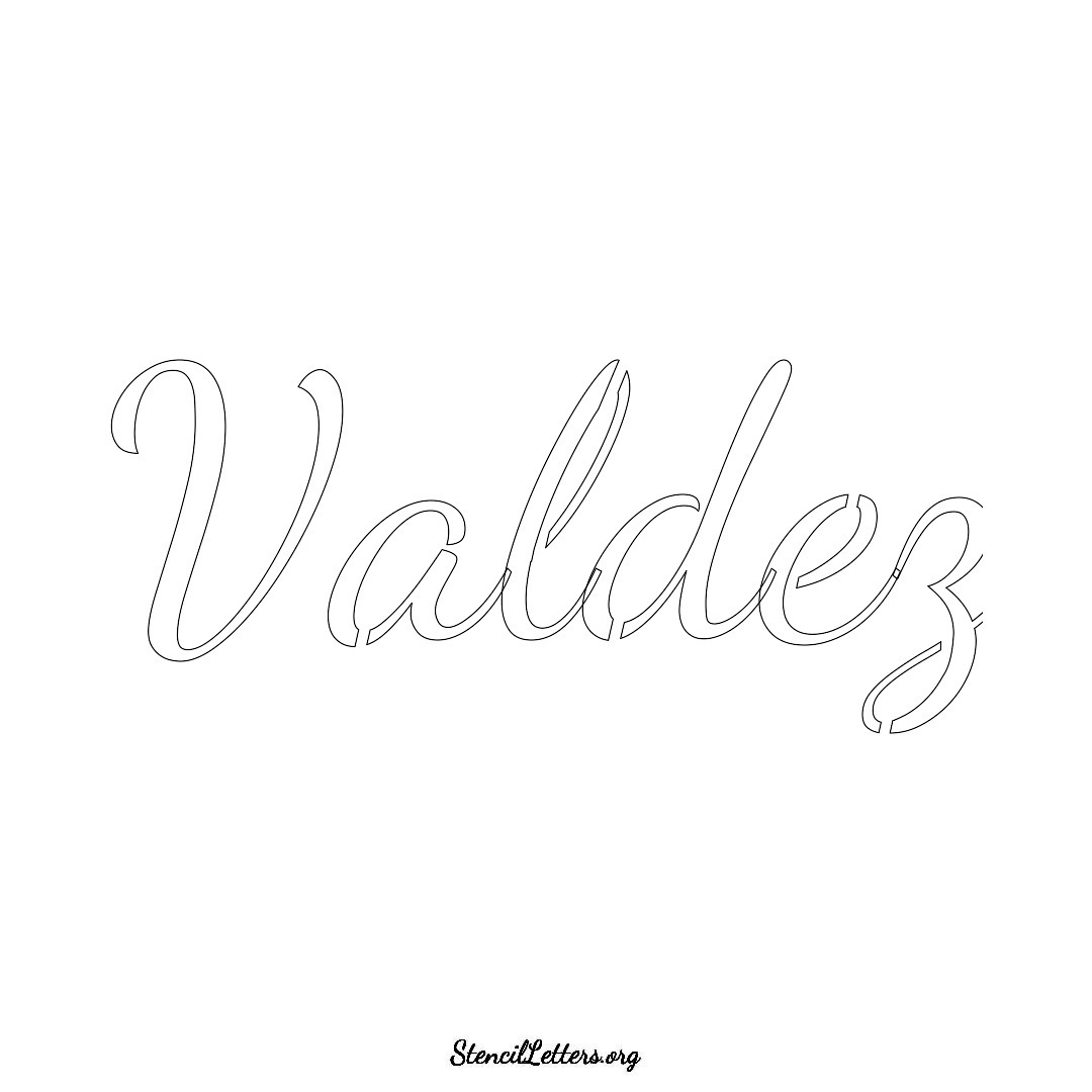 Valdez name stencil in Cursive Script Lettering