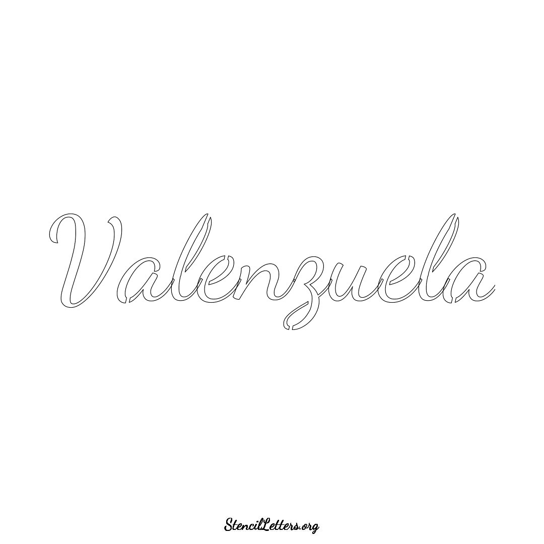 Valenzuela name stencil in Cursive Script Lettering