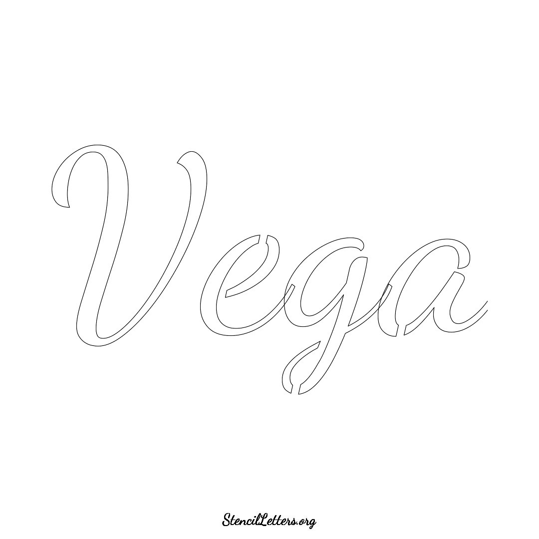 Vega name stencil in Cursive Script Lettering