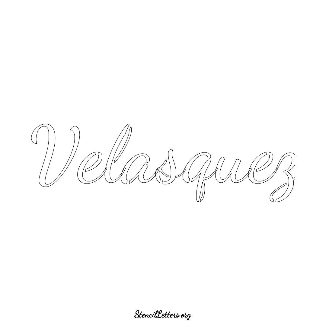 Velasquez name stencil in Cursive Script Lettering