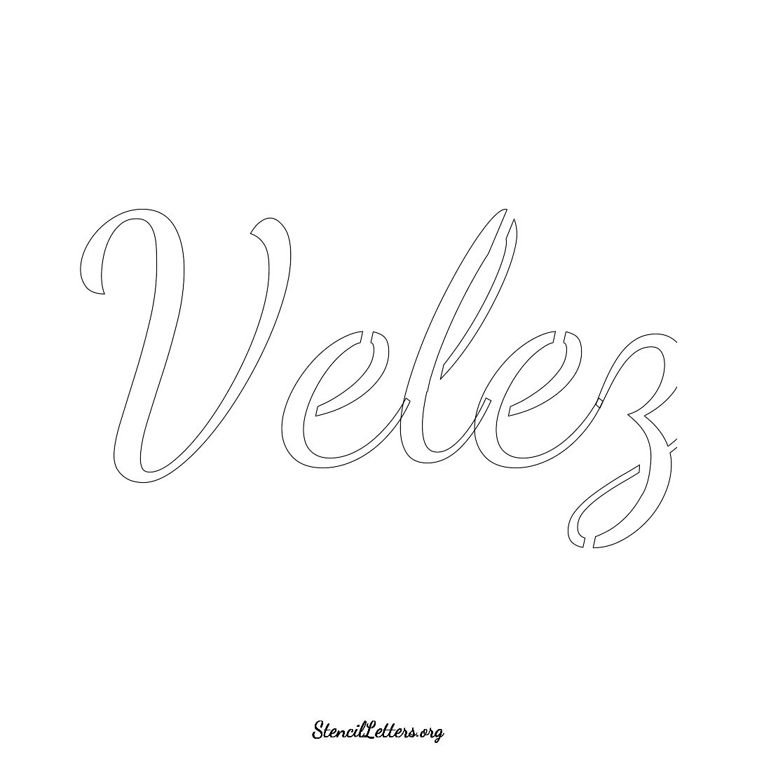 Velez name stencil in Cursive Script Lettering