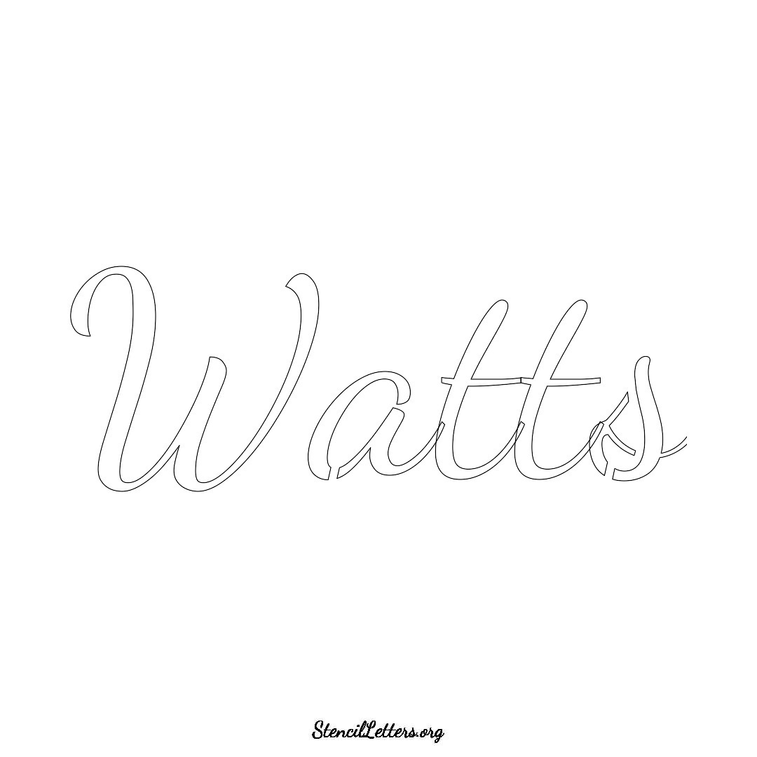 Watts name stencil in Cursive Script Lettering