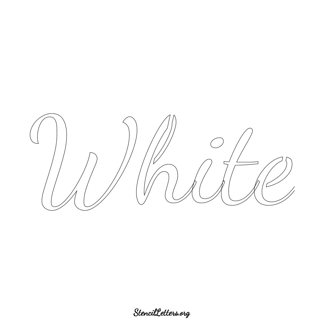 White name stencil in Cursive Script Lettering