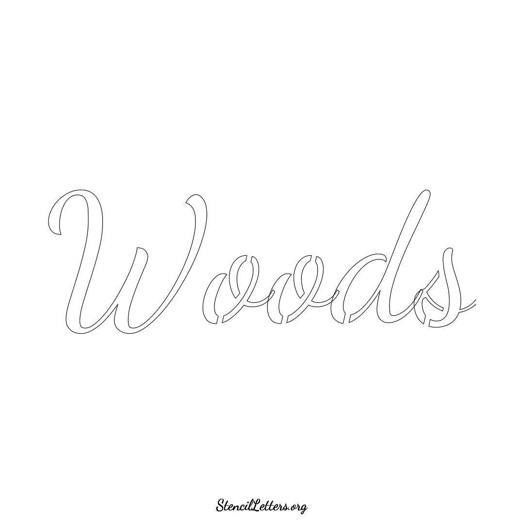 Woods name stencil in Cursive Script Lettering