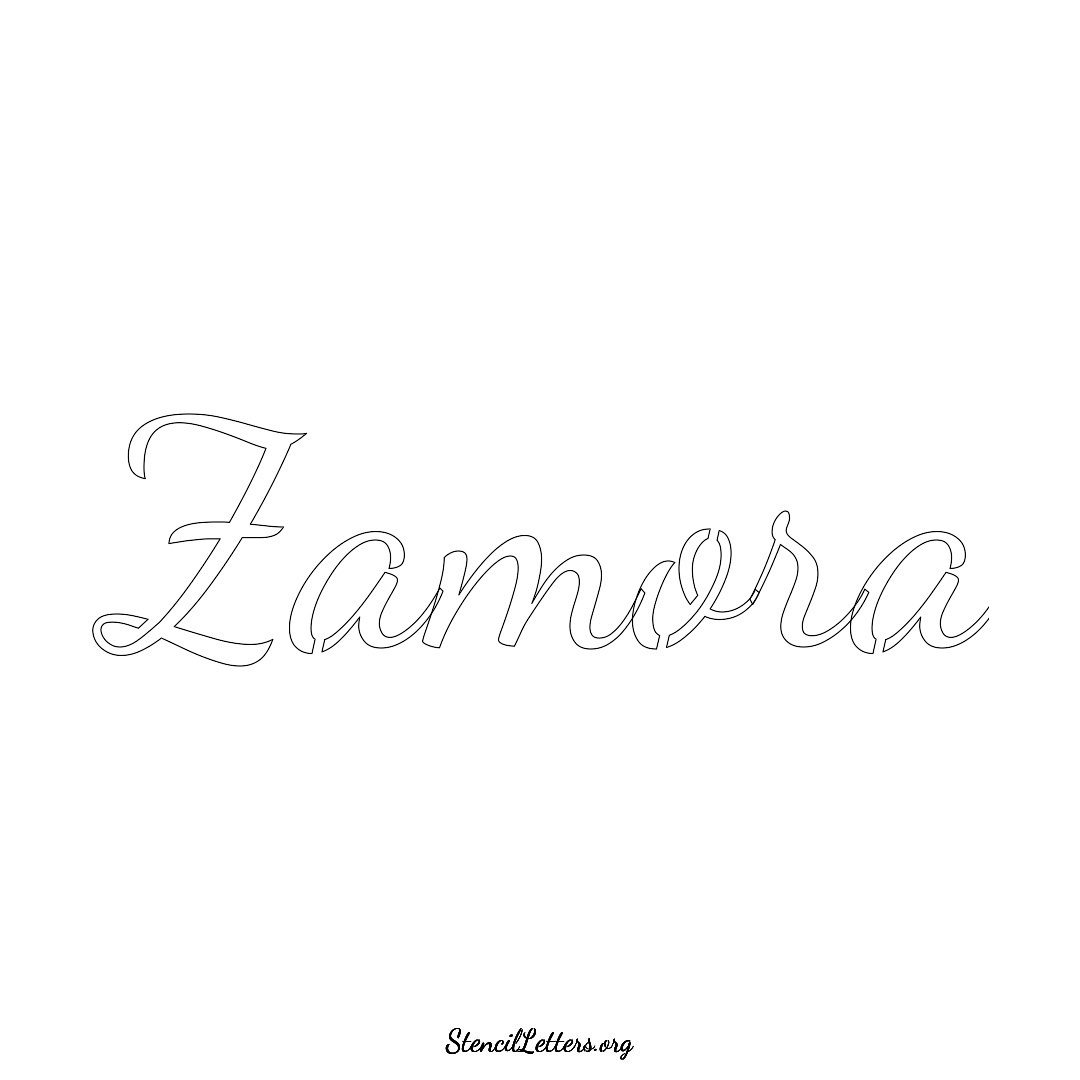 Zamora name stencil in Cursive Script Lettering