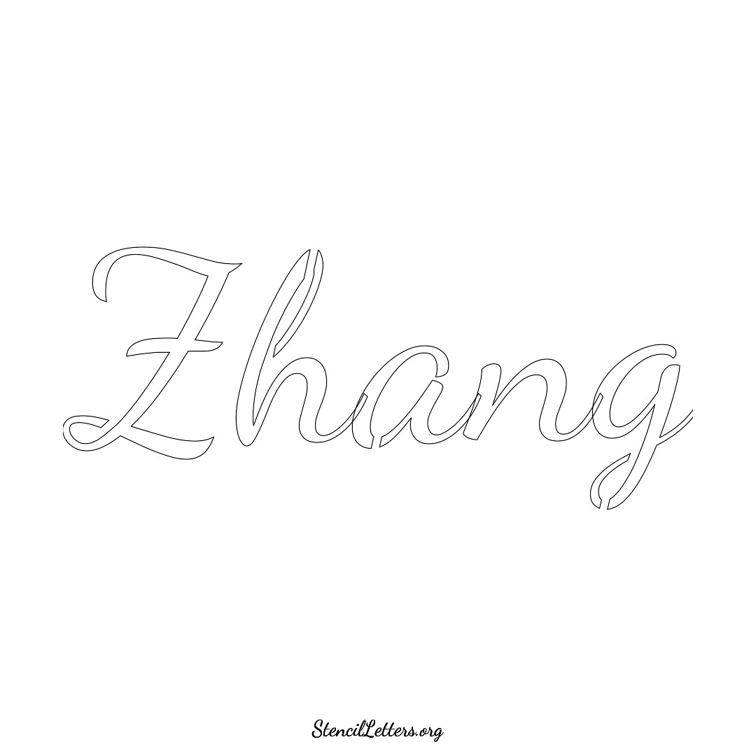 Zhang name stencil in Cursive Script Lettering