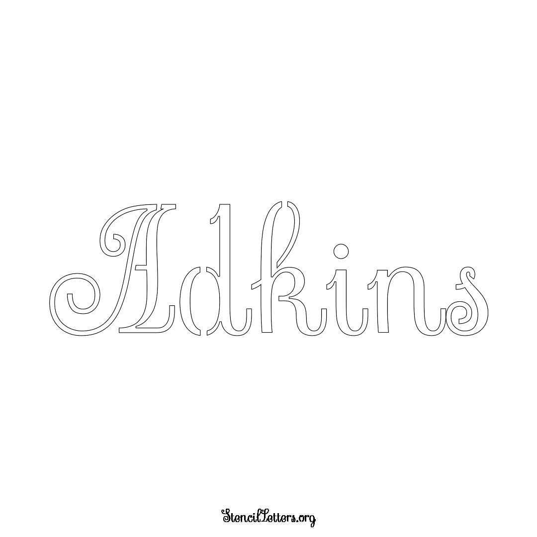 Adkins name stencil in Ornamental Cursive Lettering