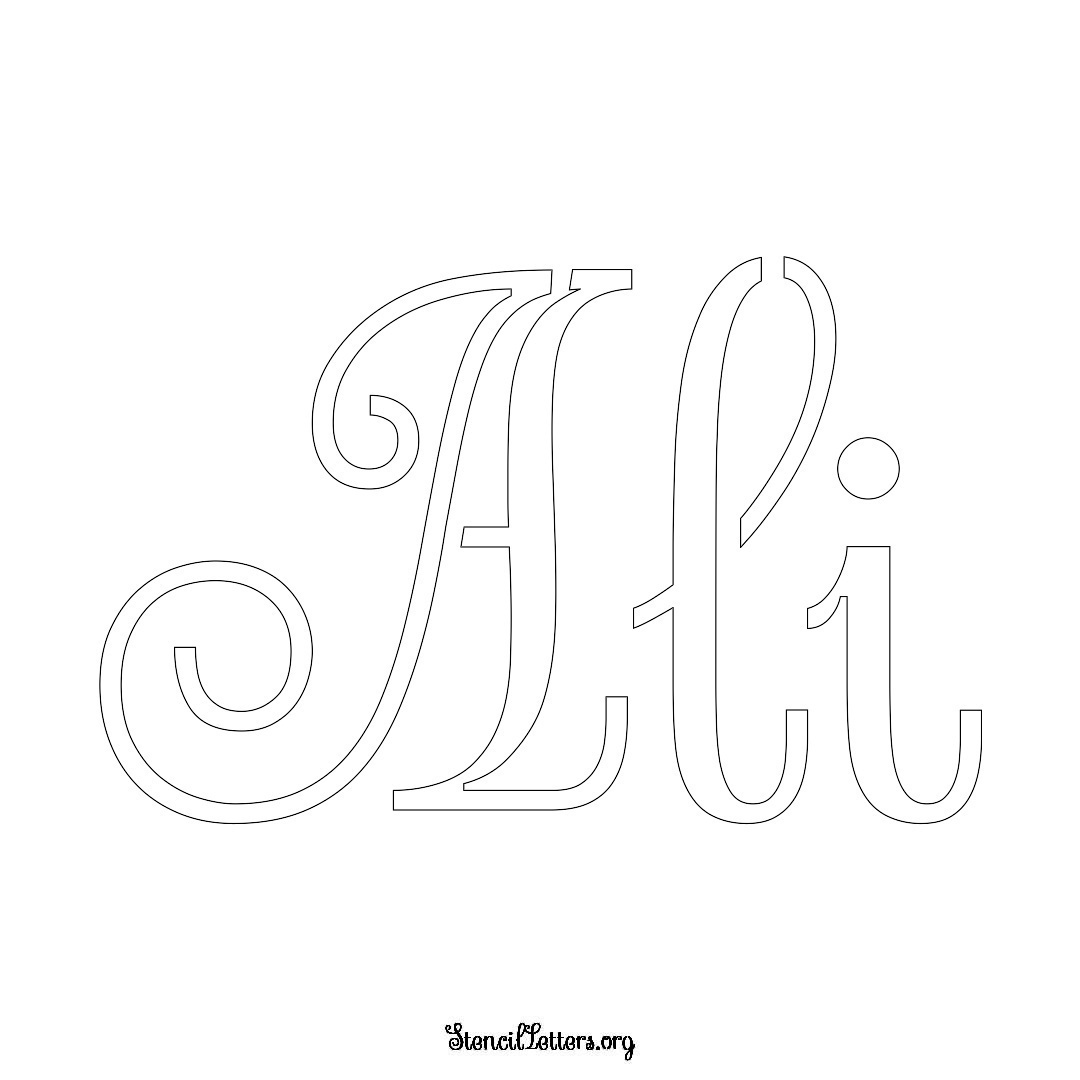 Ali name stencil in Ornamental Cursive Lettering