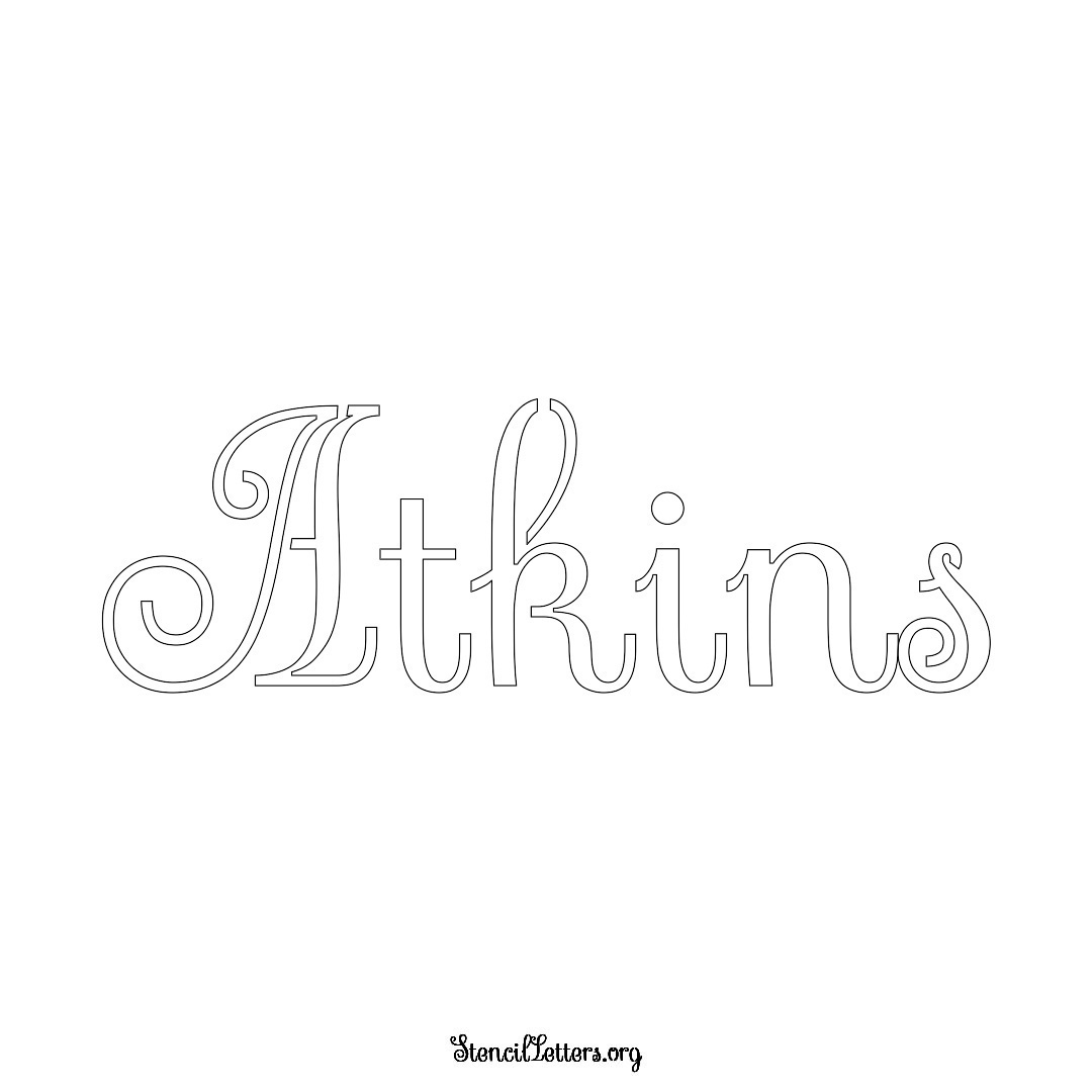Atkins name stencil in Ornamental Cursive Lettering