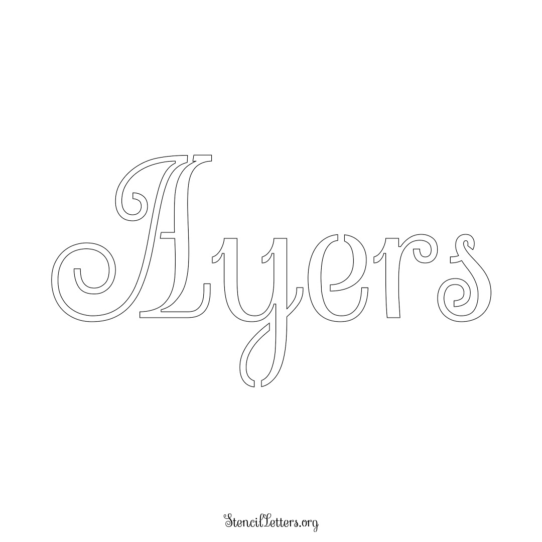 Ayers name stencil in Ornamental Cursive Lettering