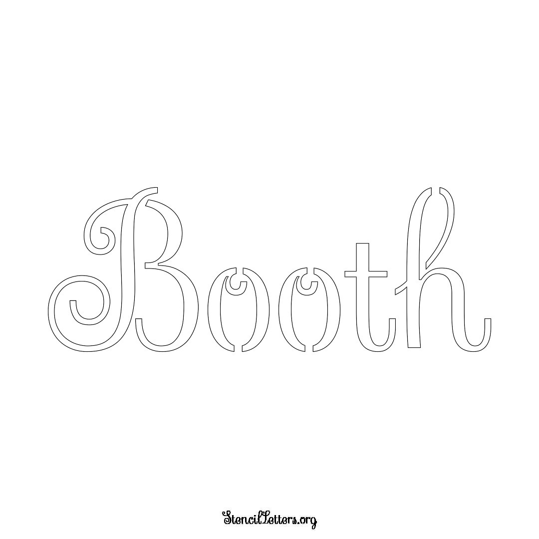 Booth name stencil in Ornamental Cursive Lettering