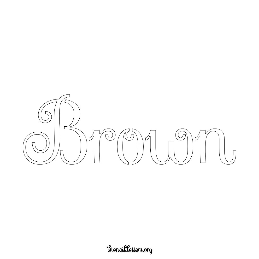 Brown name stencil in Ornamental Cursive Lettering
