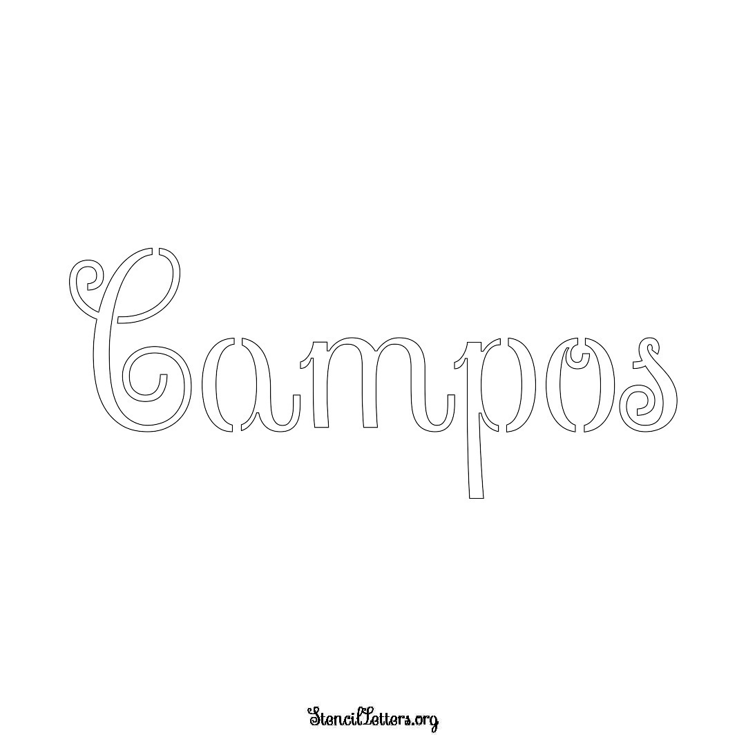 Campos name stencil in Ornamental Cursive Lettering