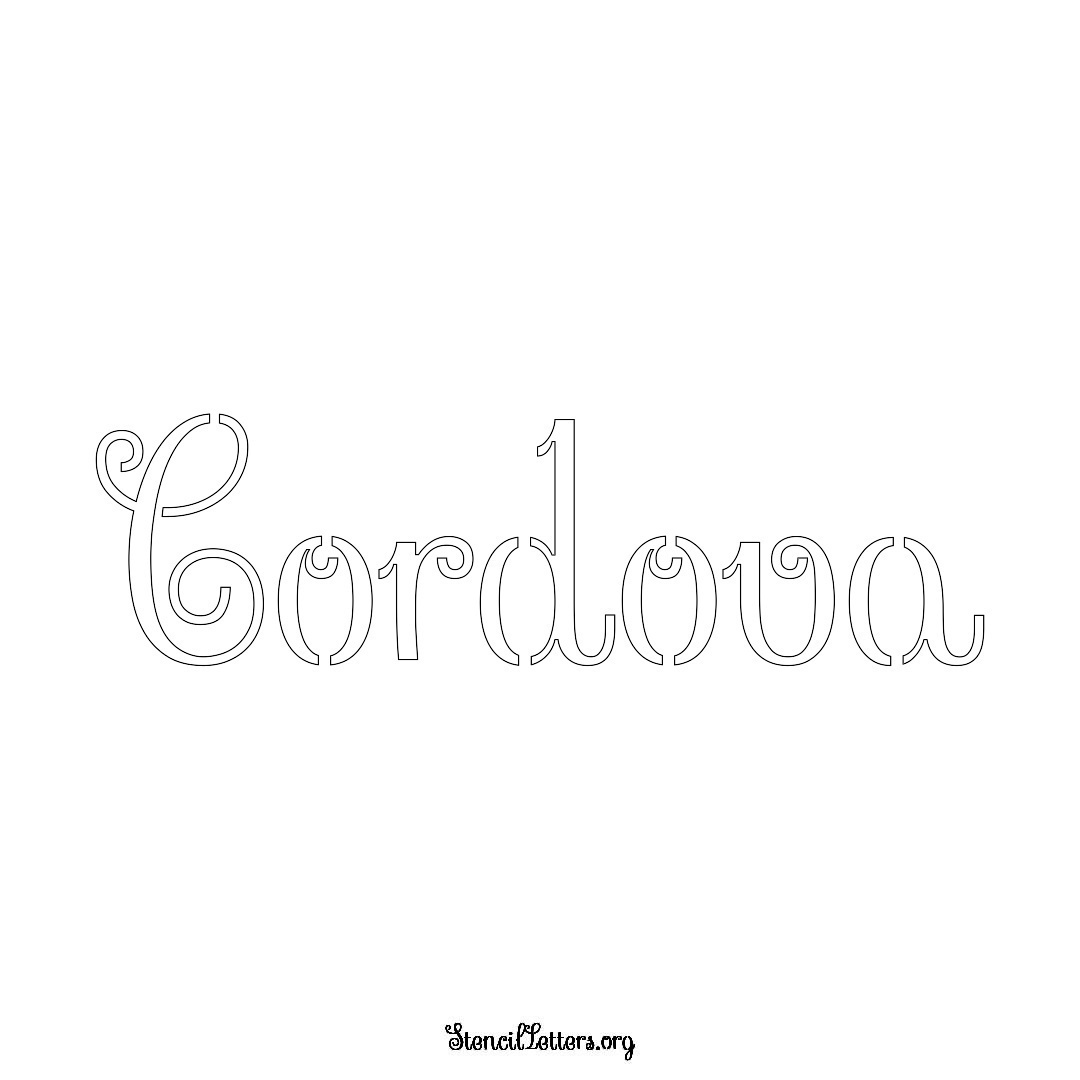Cordova name stencil in Ornamental Cursive Lettering