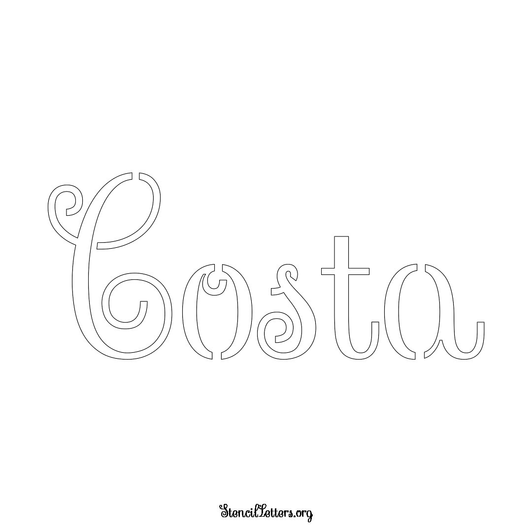 Costa name stencil in Ornamental Cursive Lettering