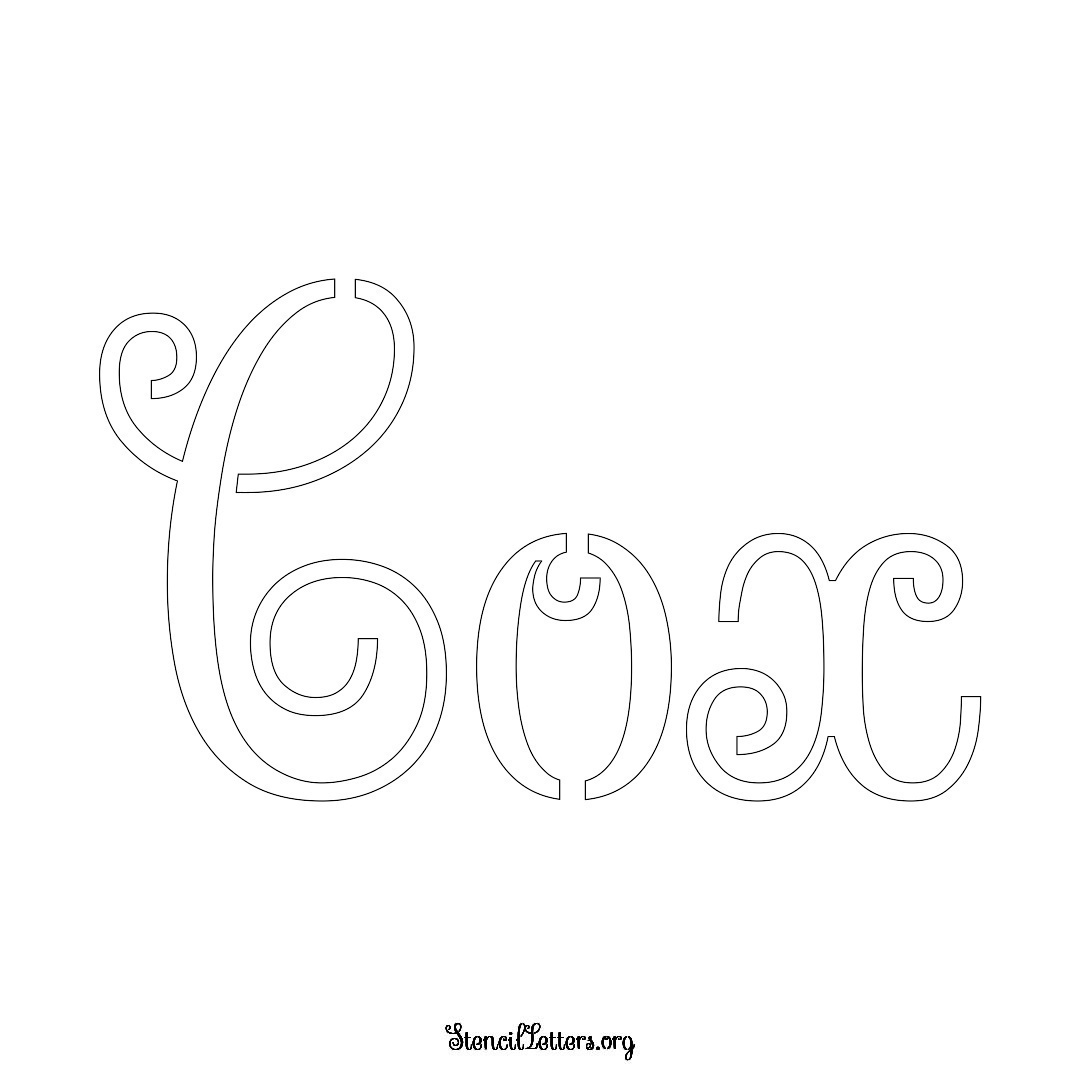 Cox name stencil in Ornamental Cursive Lettering