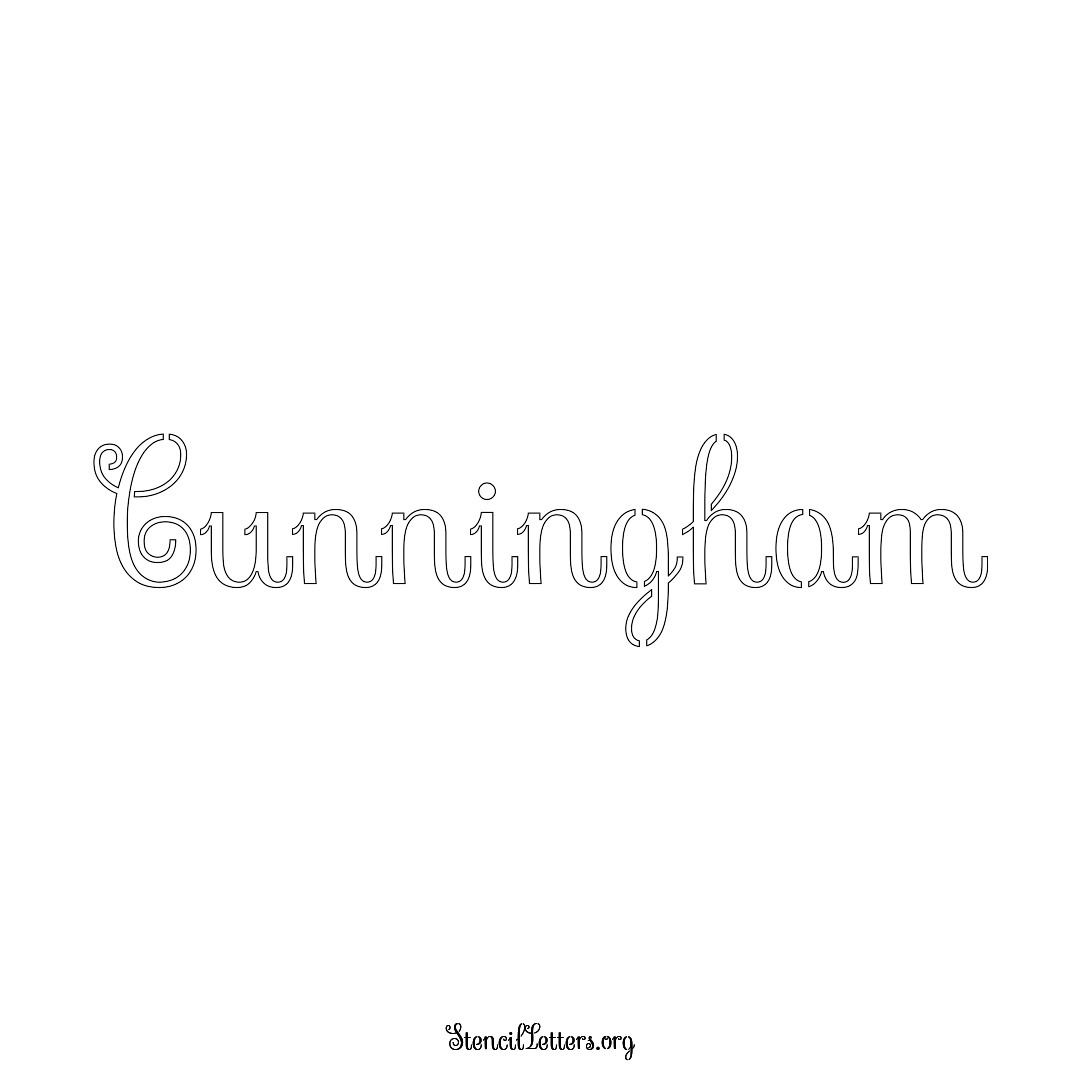 Cunningham name stencil in Ornamental Cursive Lettering