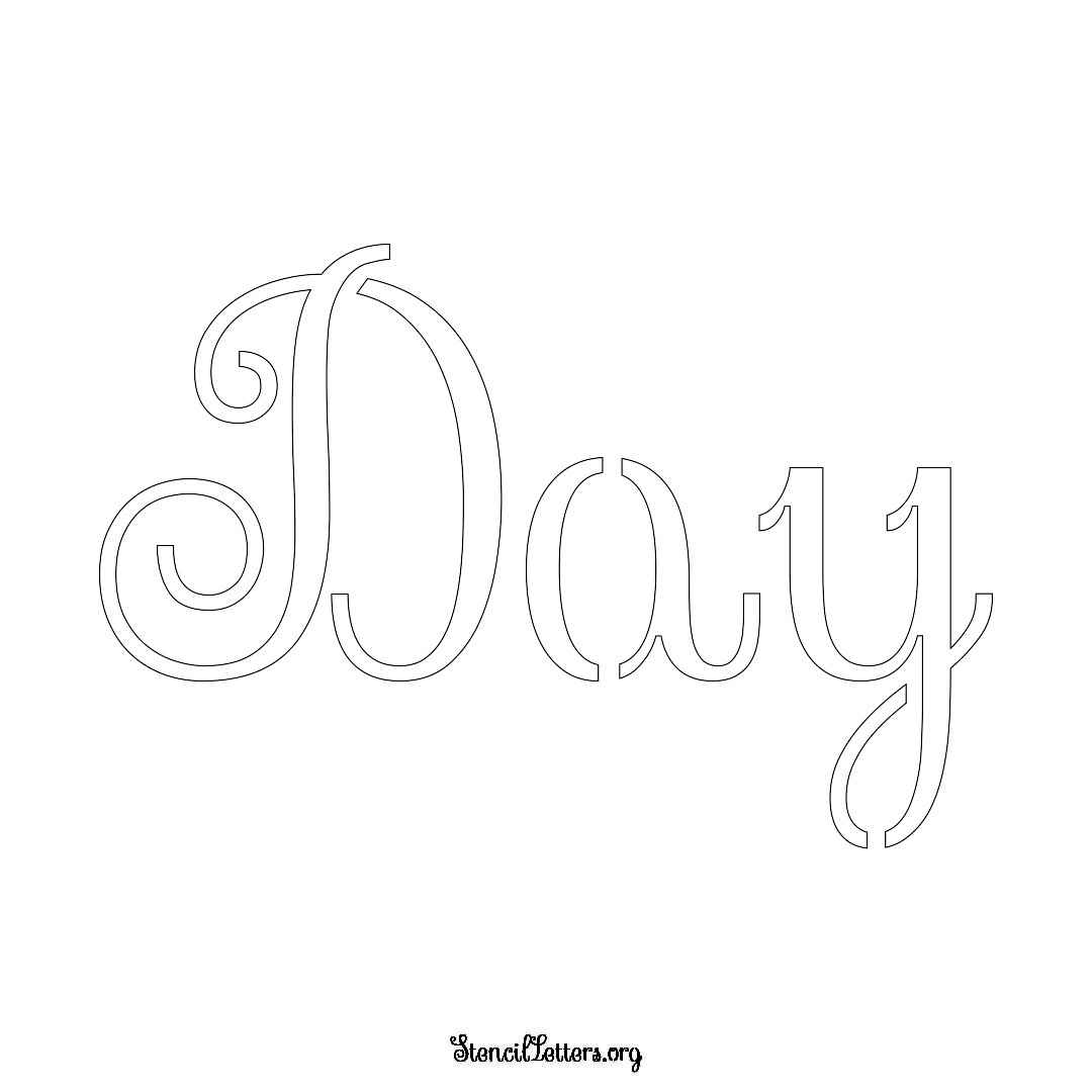 Day name stencil in Ornamental Cursive Lettering