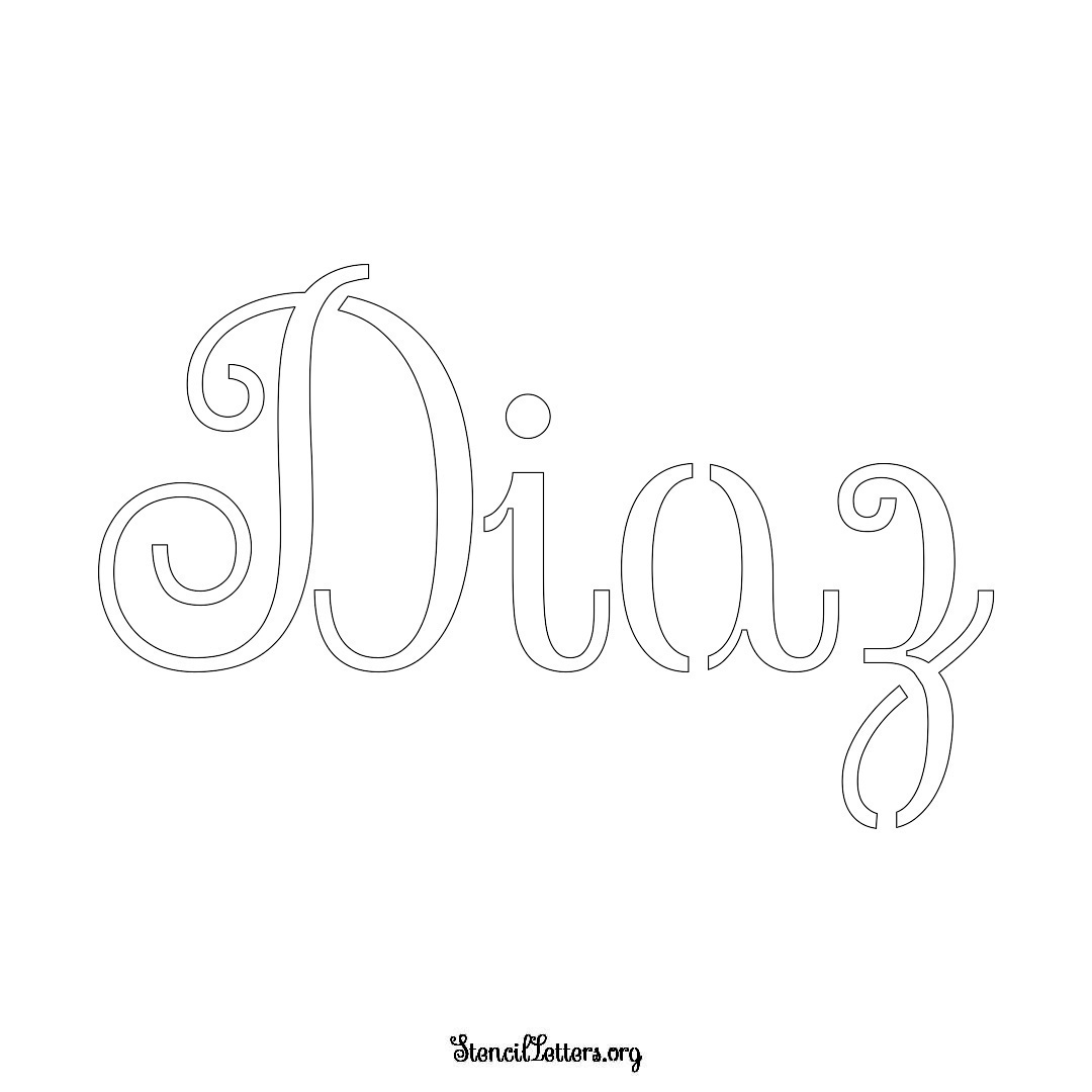 Diaz name stencil in Ornamental Cursive Lettering